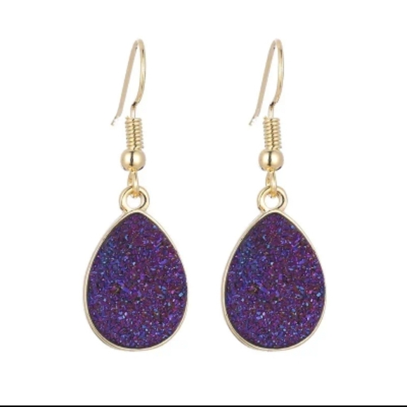 New Simulated Druzy Crystal Cluster Water Drop Earrings - Picture 1 of 3